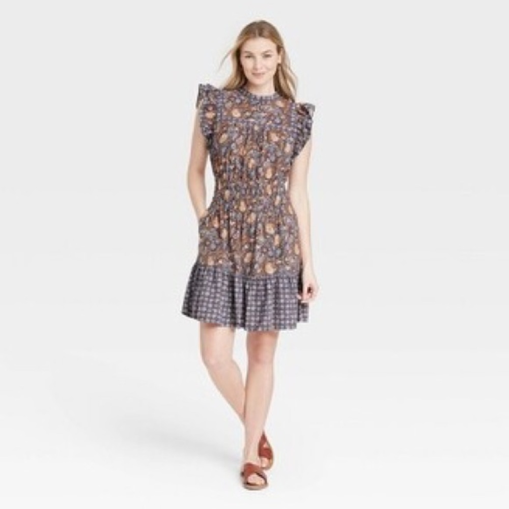 Universal Thread Dress‎ Womens Large Floral Flutter Sleeves Paisley Boho Cottage